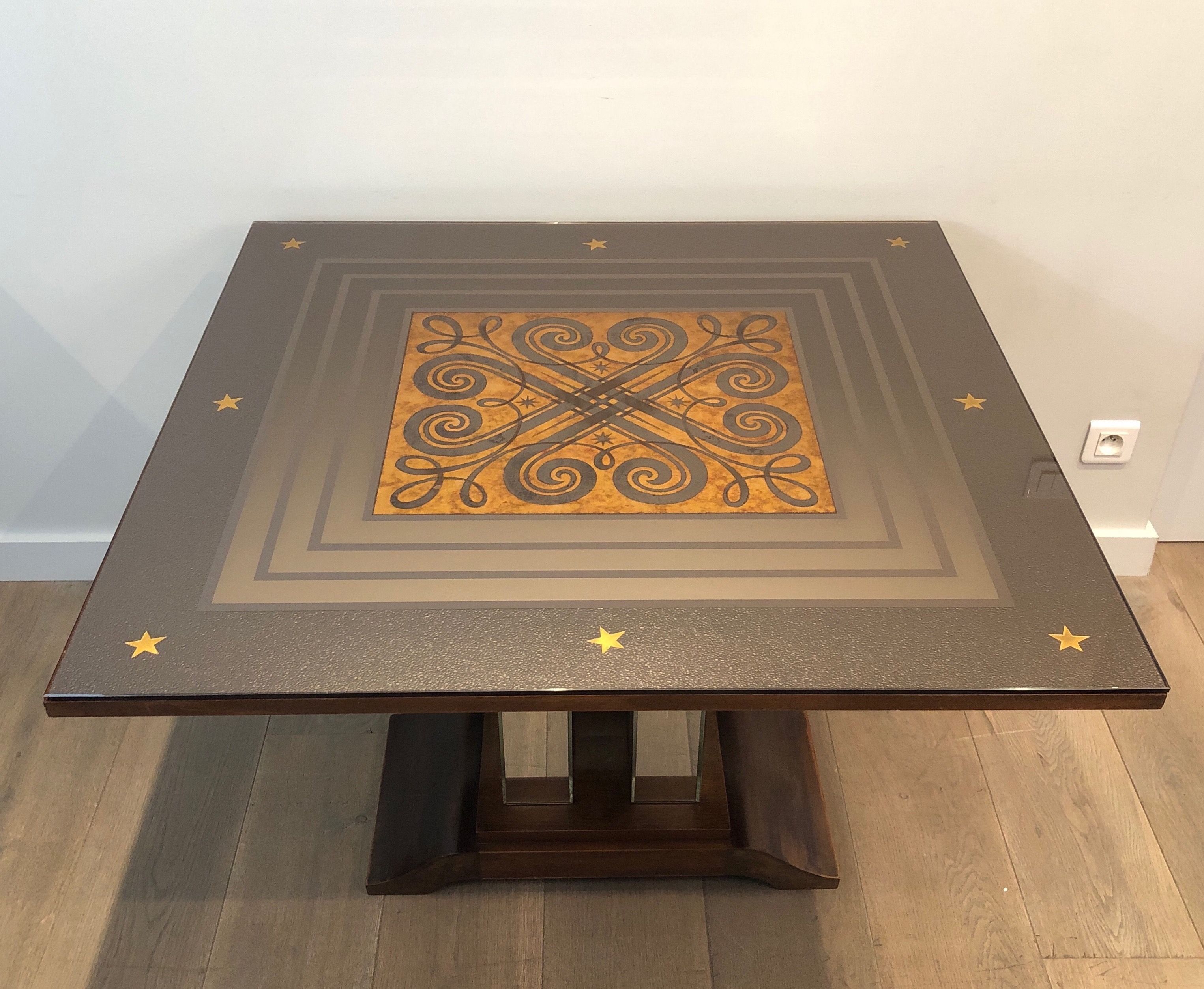 Art Deco centre table with a mirrored eglomisé top in the style of Jules Leleu and Max Ingrand.
