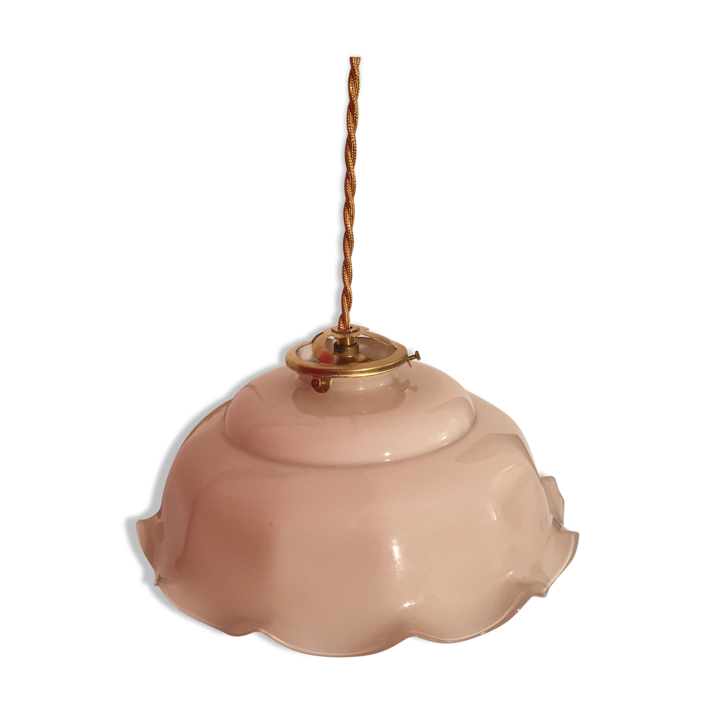 Powder pink opaline hanging and golden woven cord