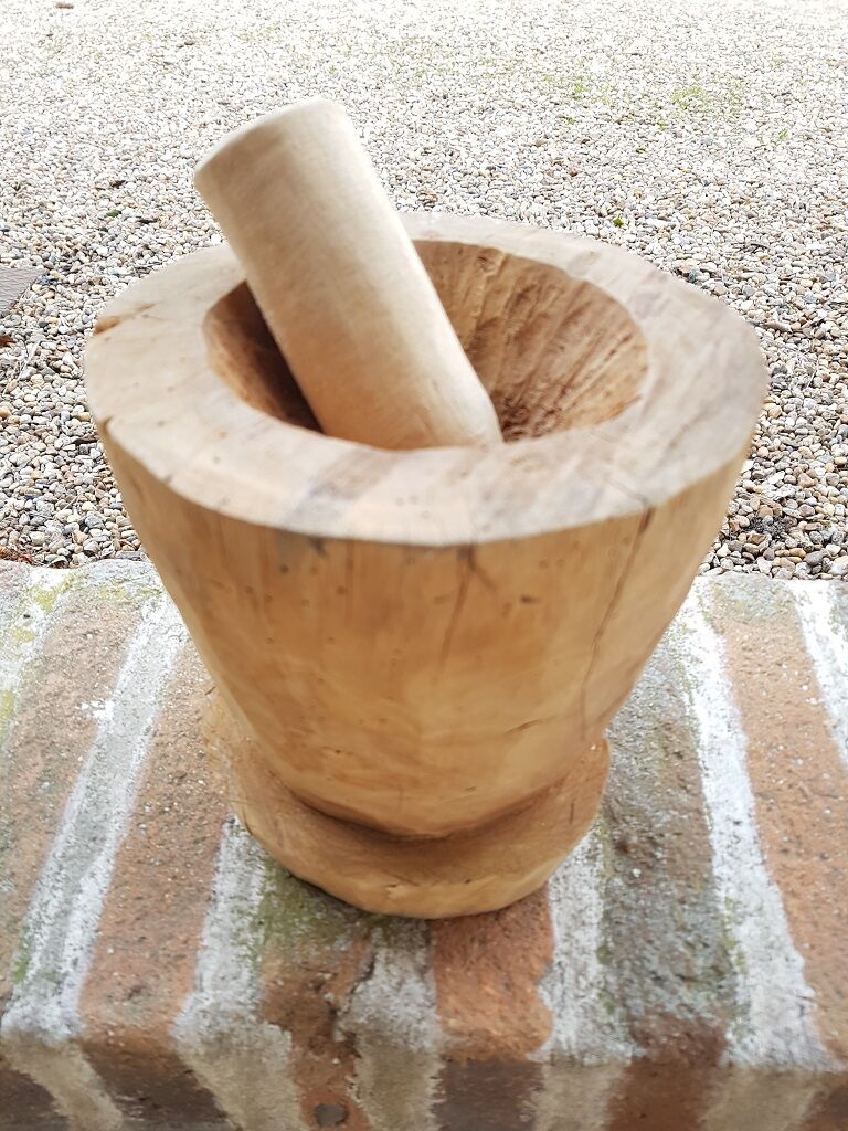 Vintage wooden mortar and pestle 1960