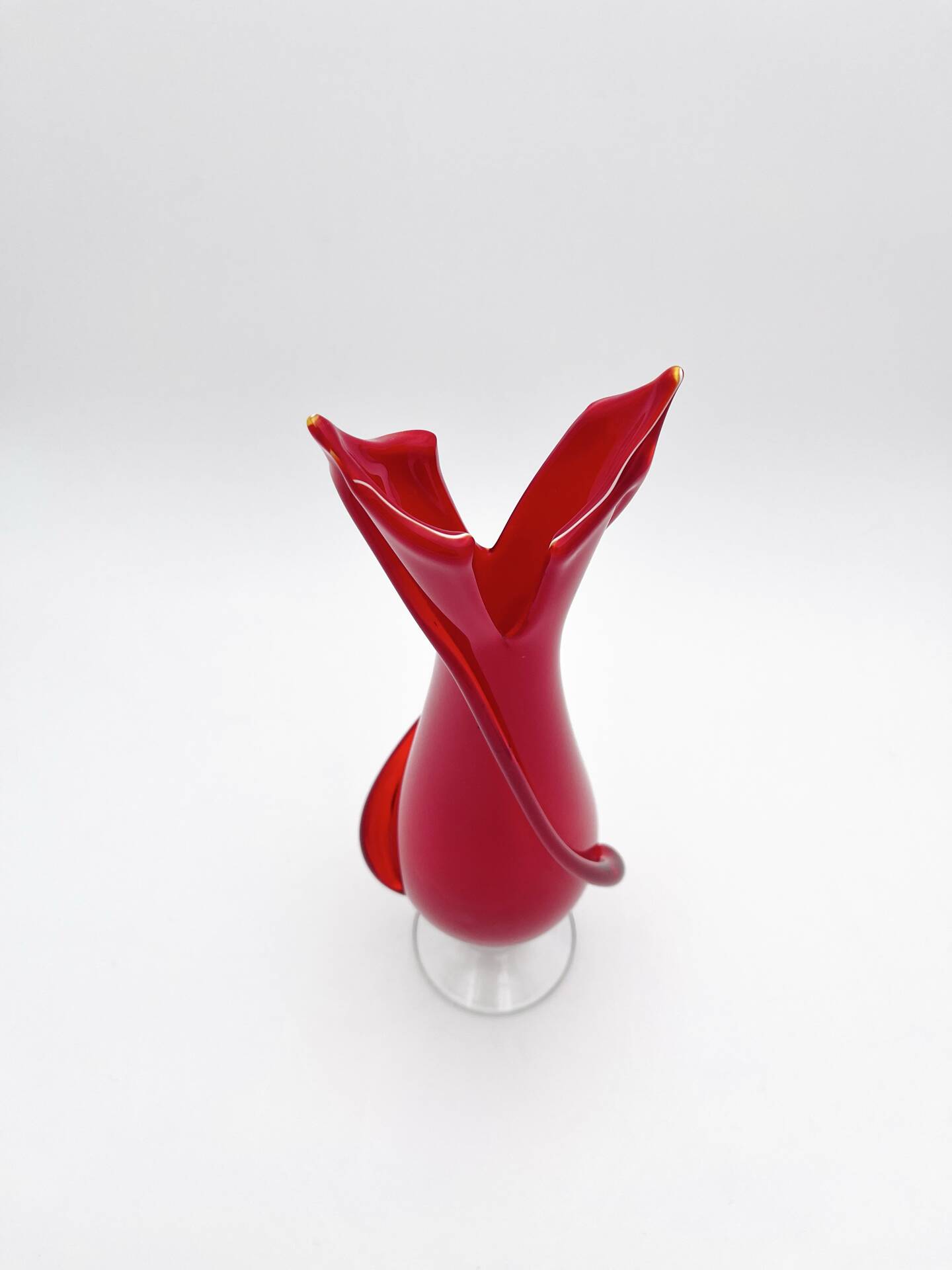 Tulip Vase Fratelli Toso Murano Red Crystal Ribbons 37.5cm