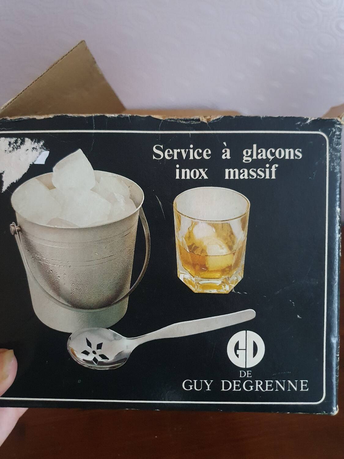 Service à glaçons seau à glaçons et sa cuillère en inox Guy degrenne vintage