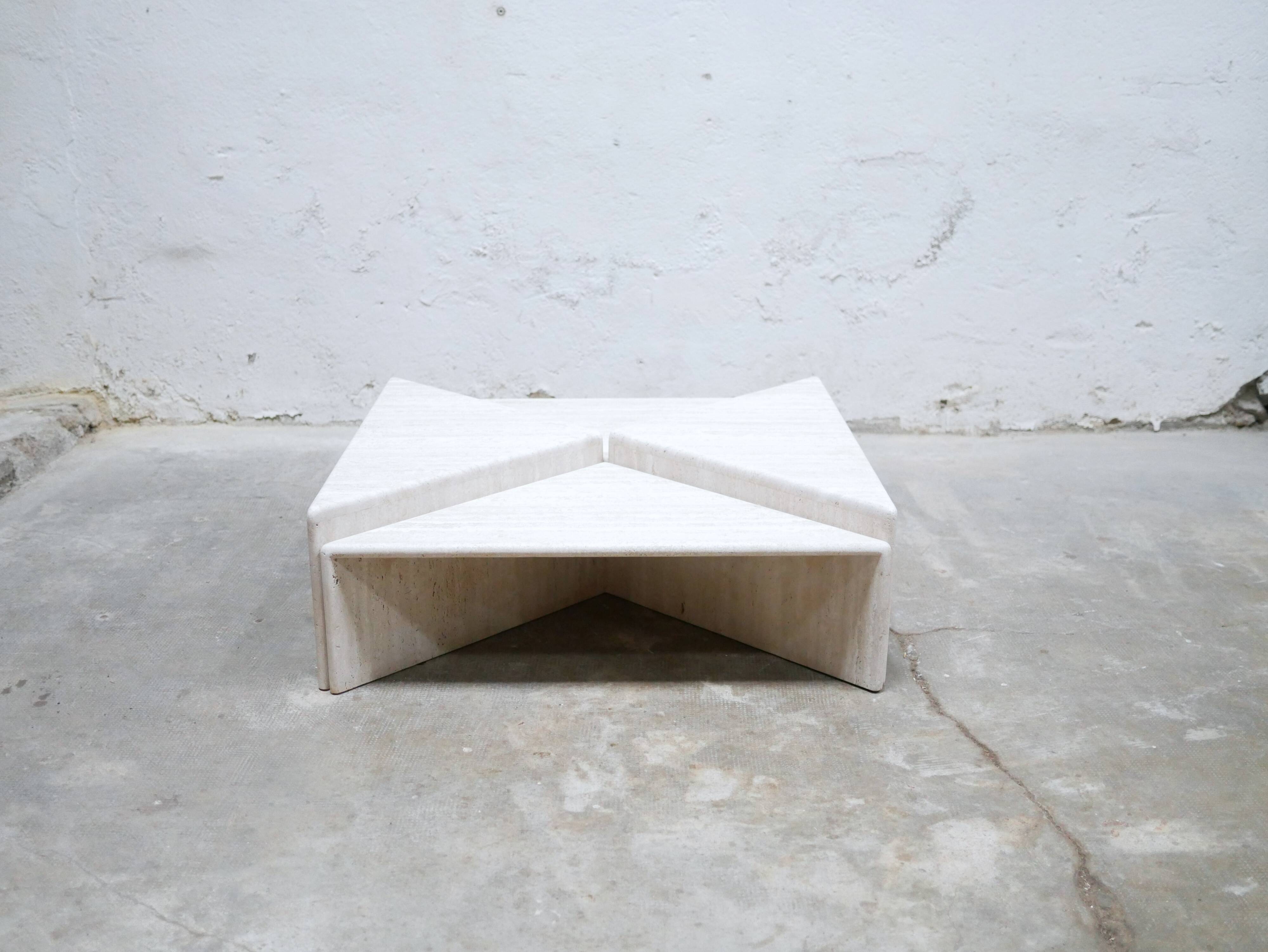 Vintage travertine coffee table published by Roche Bobois