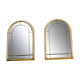 Pair of bevelled mirrors, brass edging frame in brushed wood years Italy 70's