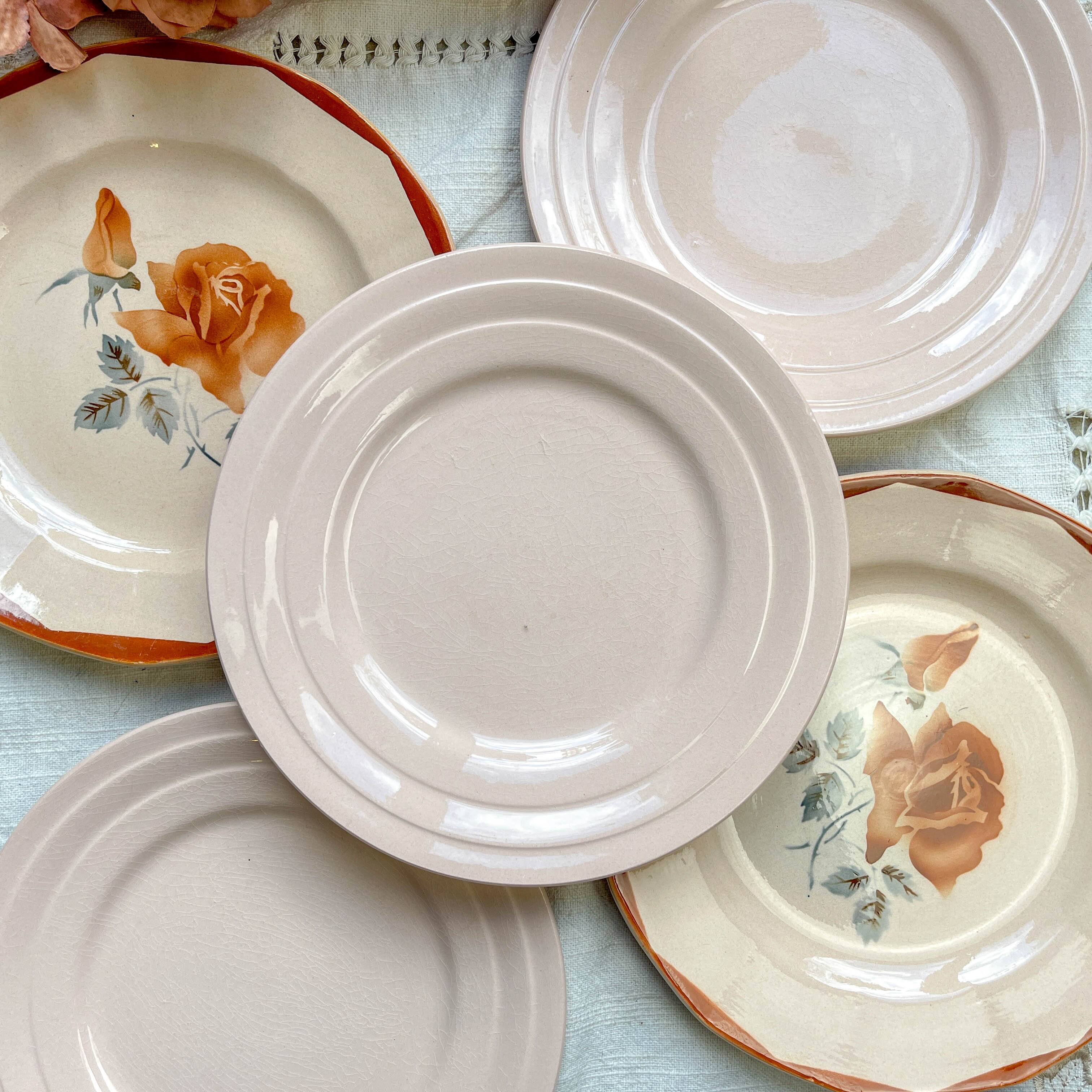 5 Small mismatched pink floral plates 1950 - DIGOIN SARREGUEMINES
