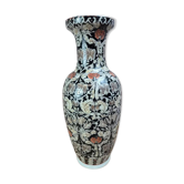 Chinese porcelain vase – Floral decoration Famille Noire – Black background – 31.5 cm