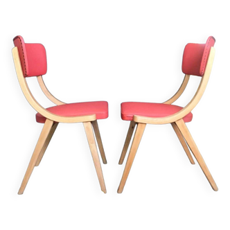 Pair of vintage solid wood and skai chairs from the 60s