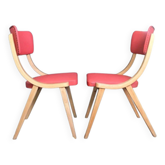 Pair of vintage solid wood and leatherette chairs from the 60s