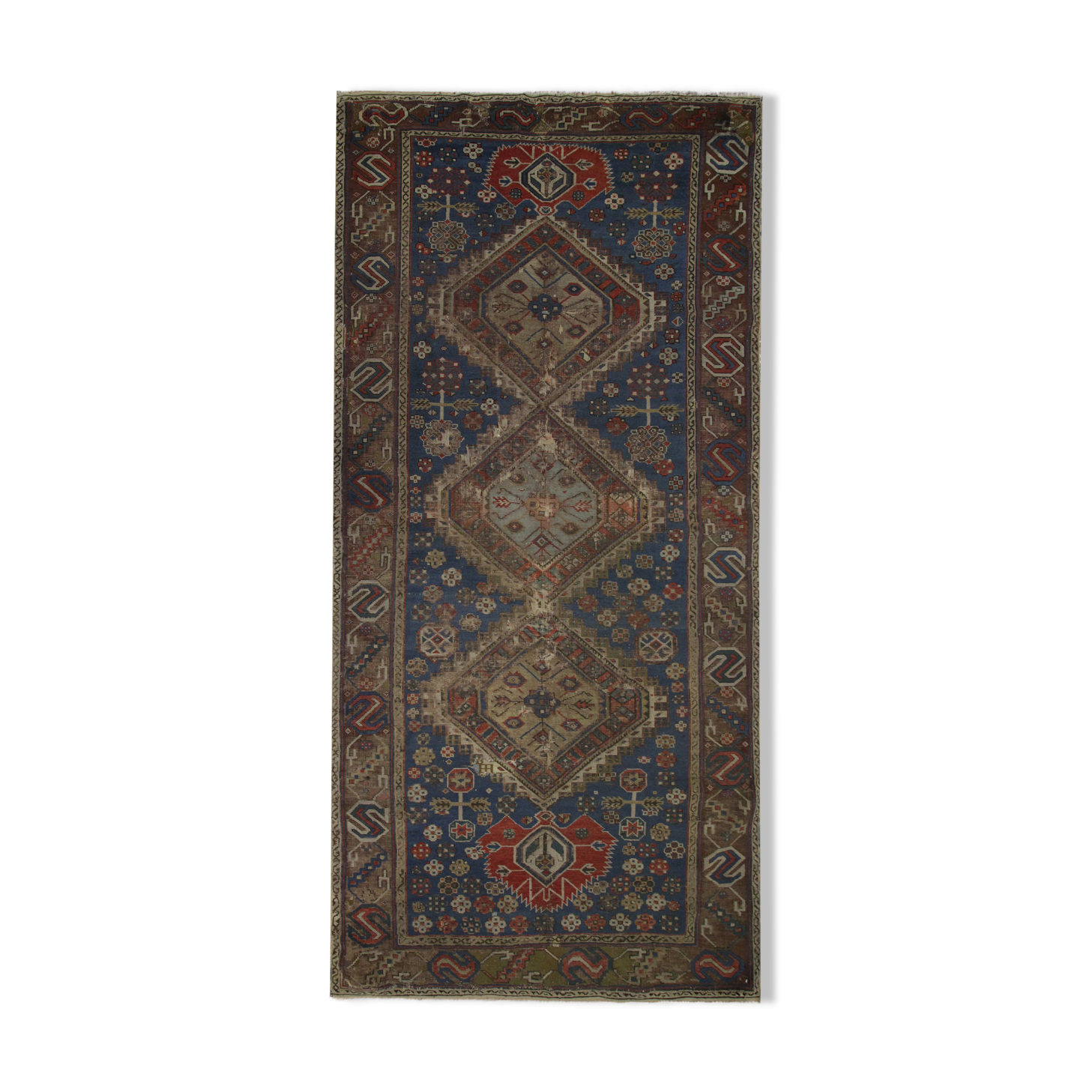 Handmade Traditional Blue Wool Persian Area Rug- 120x272cm