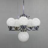 Big Art Deco 6-flamming Chrome and Glass Chandelier, 1930s