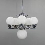 Big Art Deco 6-flamming Chrome and Glass Chandelier, 1930s