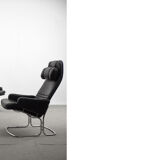 Fauteuil scandinave en cuir noir rare du milieu du siècle par Ire Möbel, années 1970, lot de 2