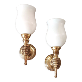 Pair of bronze and gilded brass sconces by John Devoluy 1950.
