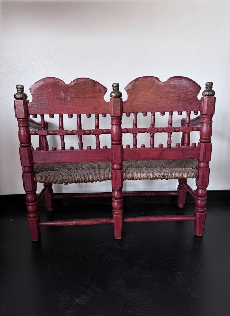 Vintage Spanish low chair in painted wood and straw (Majorca Andalusia)