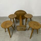 Set table and 4 wooden stools bistrot design of the 50