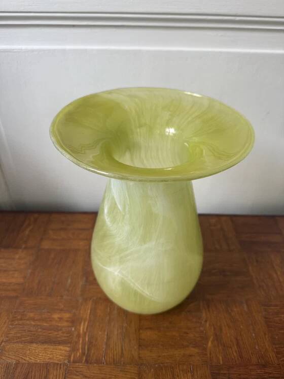 Yellow glass vase, hand-painted using the cold technique