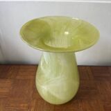 Yellow glass vase, hand-painted using the cold technique