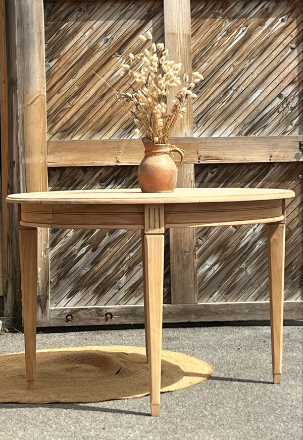 Table ronde 2 rallonges en bois massif brut - table ancienne rénovée