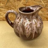 Antique melon pitcher flamed ceramic brown & pink vintage