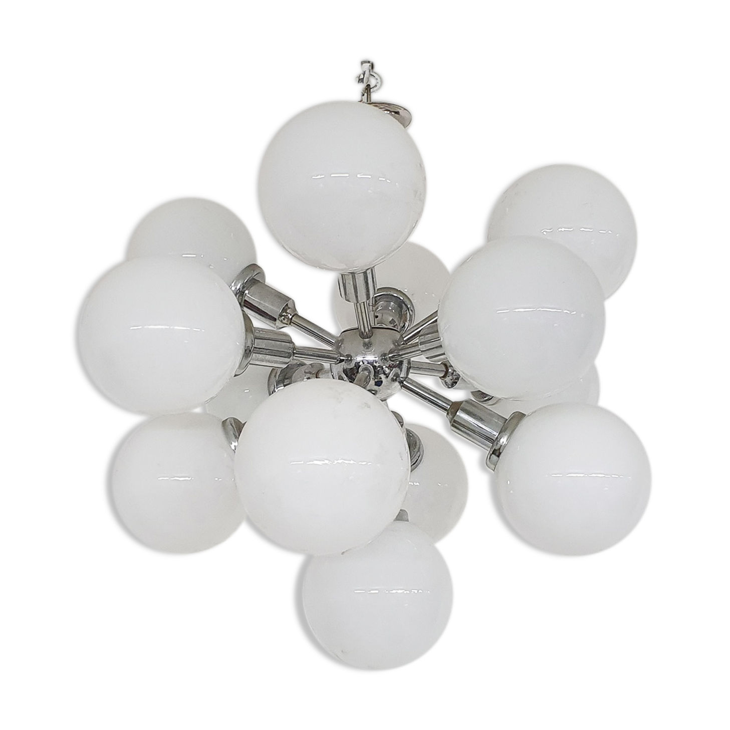 Mid-century "Sputnik" metal pendant light with 13 glass globes, 1970's