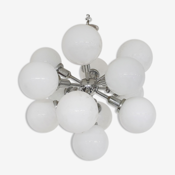 Mid-century "Sputnik" metal pendant light with 13 glass globes, 1970's