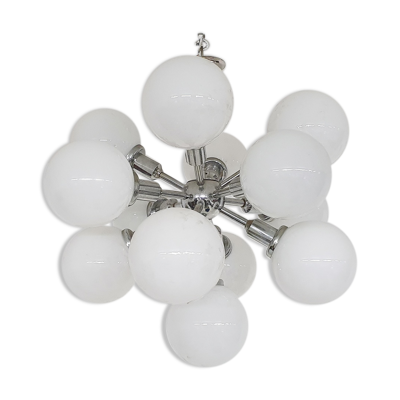 Suspension en métal « Spoutnik » du milieu du siècle avec 13 globes en verre, années 1970