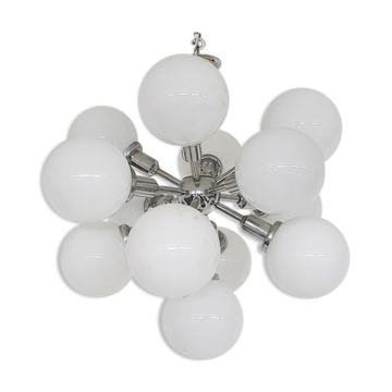 Mid-century "Sputnik" metal pendant light with 13 glass globes, 1970's