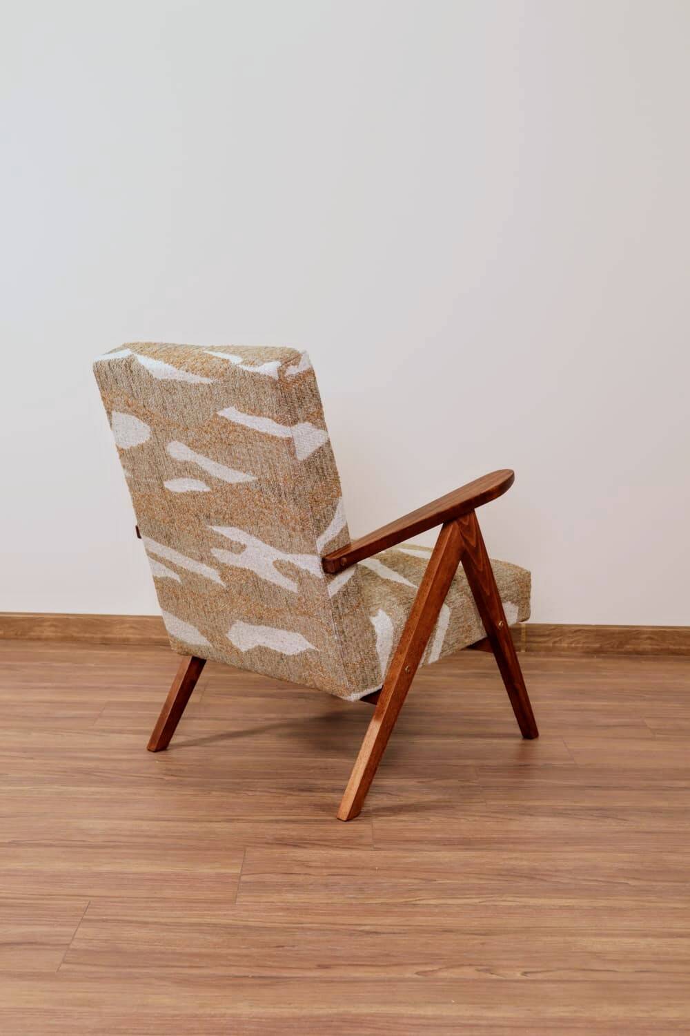 Beige safari fabric Scandinavian armchair Zig Zag 1970