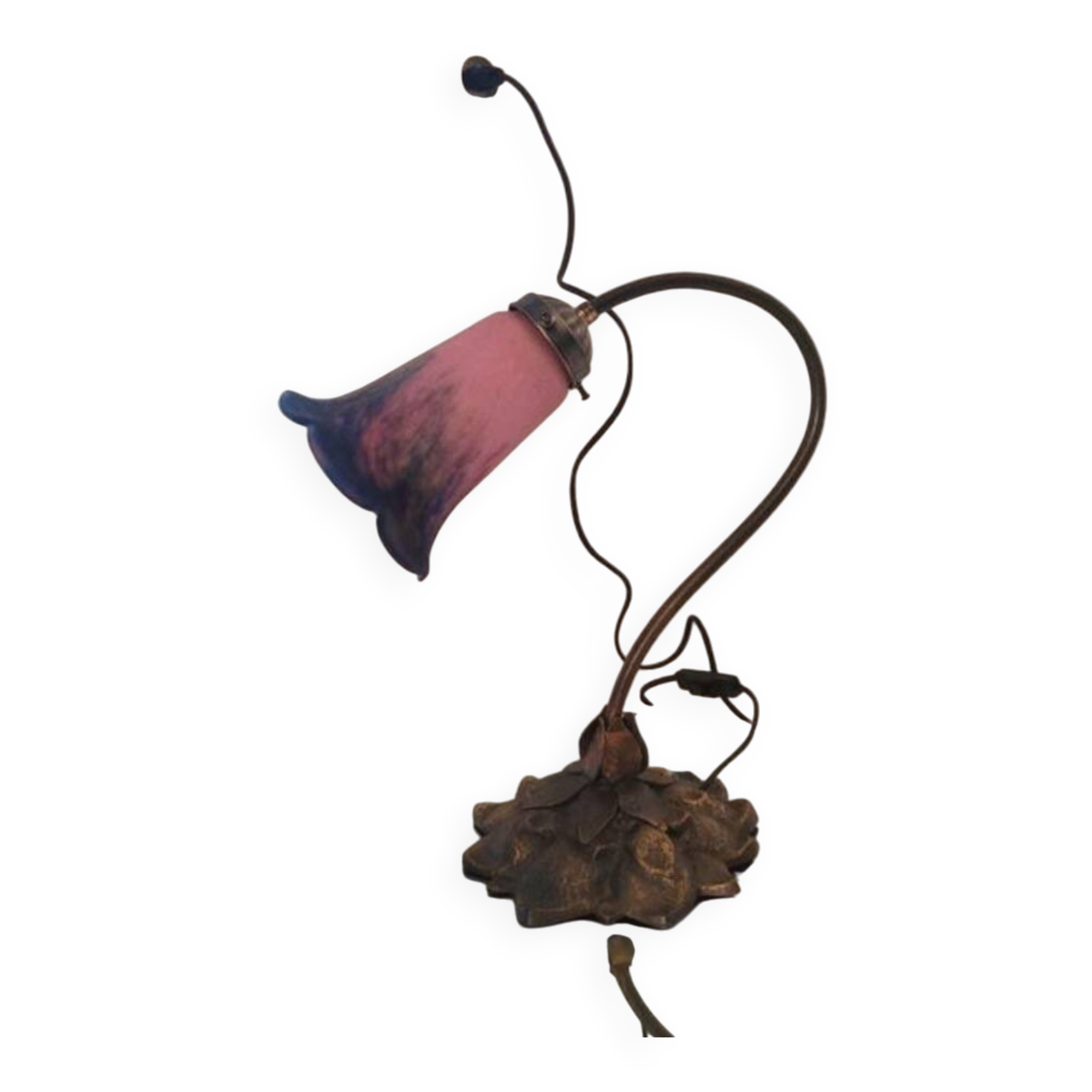 1940s Art Deco bronze and tulip lamp signed French glass