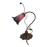 1940s Art Deco bronze and tulip lamp signed French glass