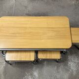 Set of 4 70s nesting coffee tables in metal and solid oak