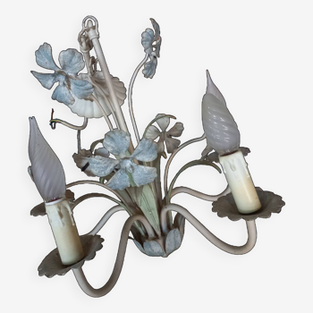 Chandelier flowers leaves polychrome metal