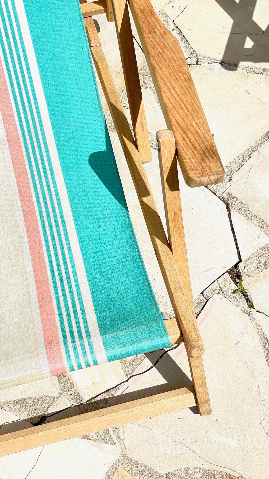 Transat pliant en bois et toile vintage