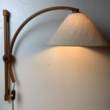 Scandinavian Danish oak wall arc swing lamp, 1970s by Domus