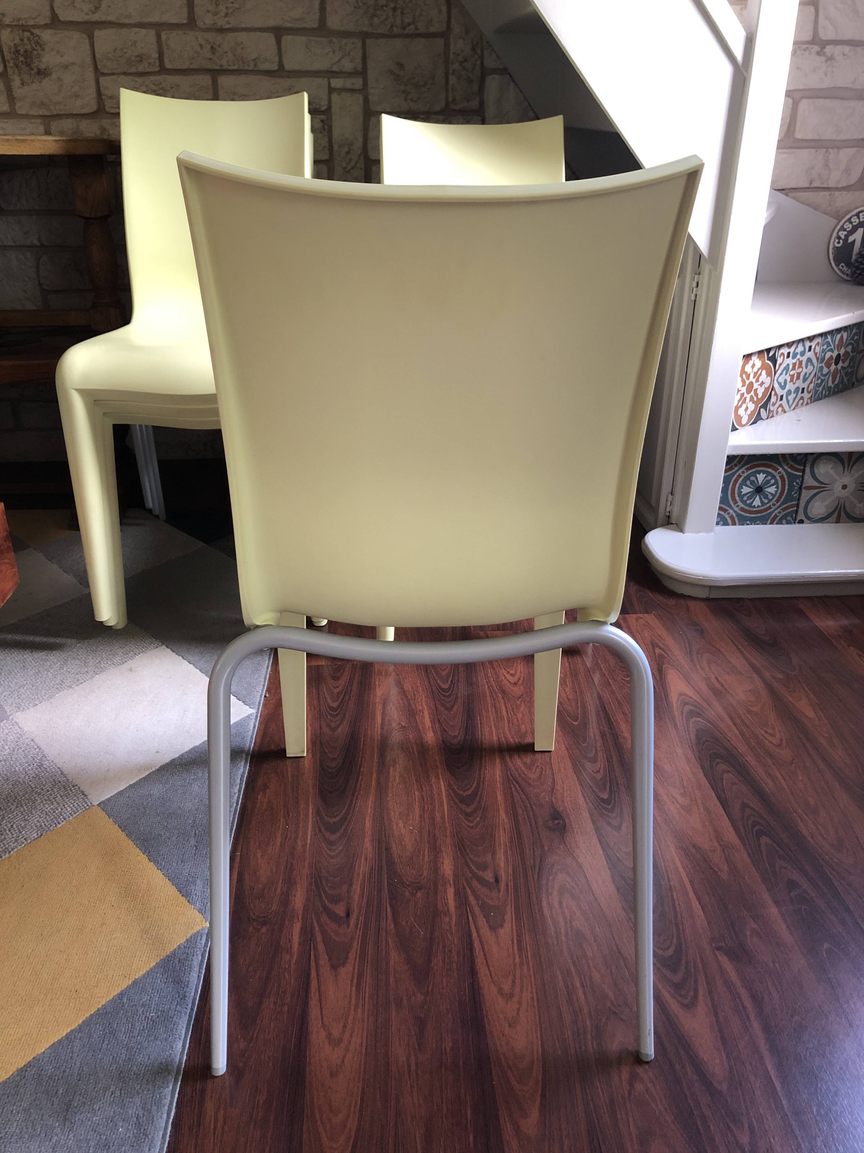 Set of 6 pale yellow vintage chairs by designer Philippe Starck.
