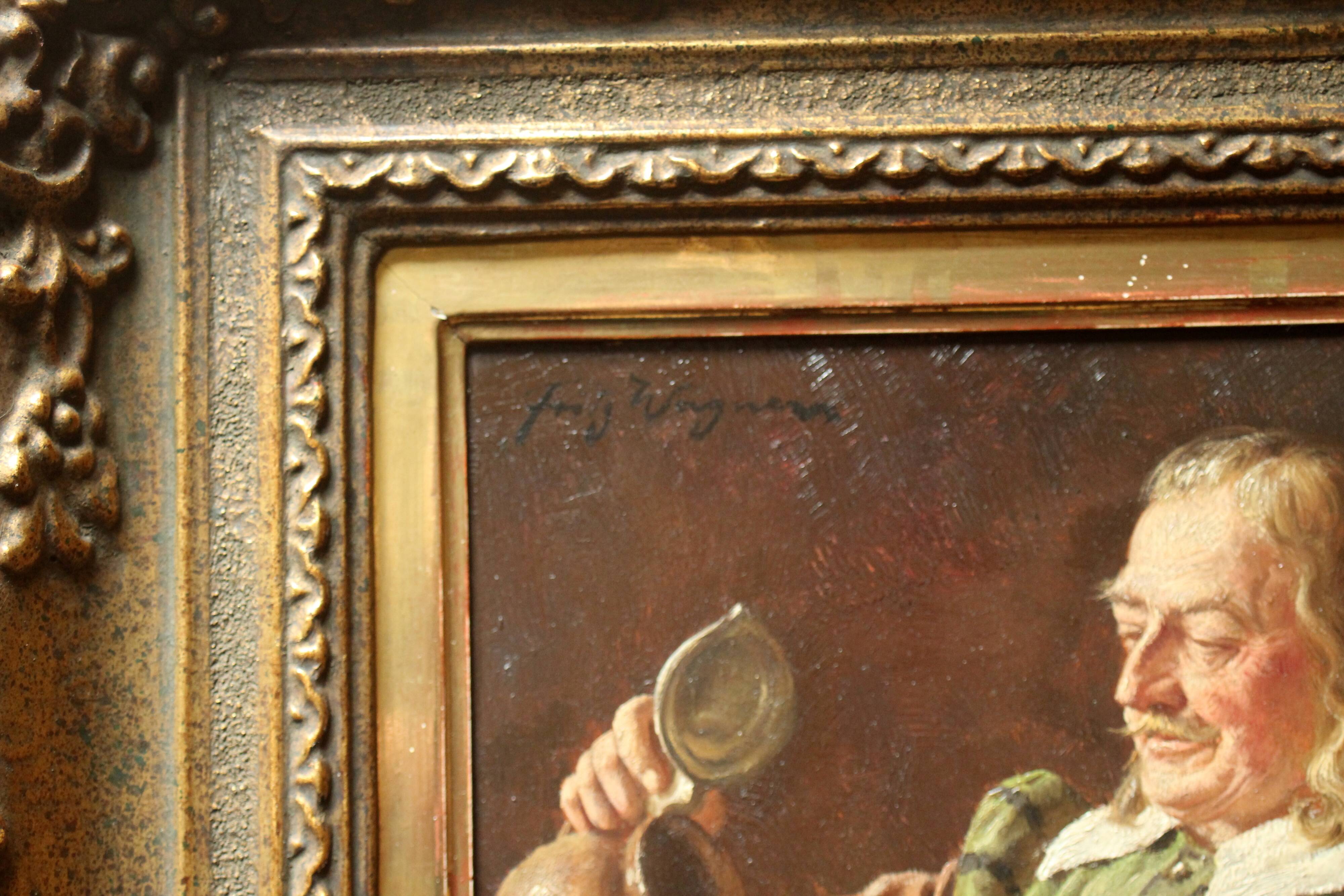 Painting by Fritz Wagner (1896-1939) - oil on wood - signed - wine tasting