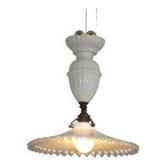 French Counter Balance Ceiling Light White Porcelain & Opaline Glass Shade