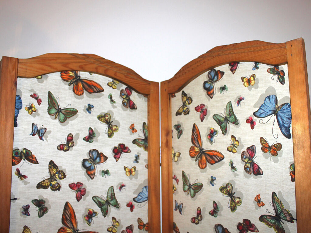 Screen 4 wooden leaves and fabric