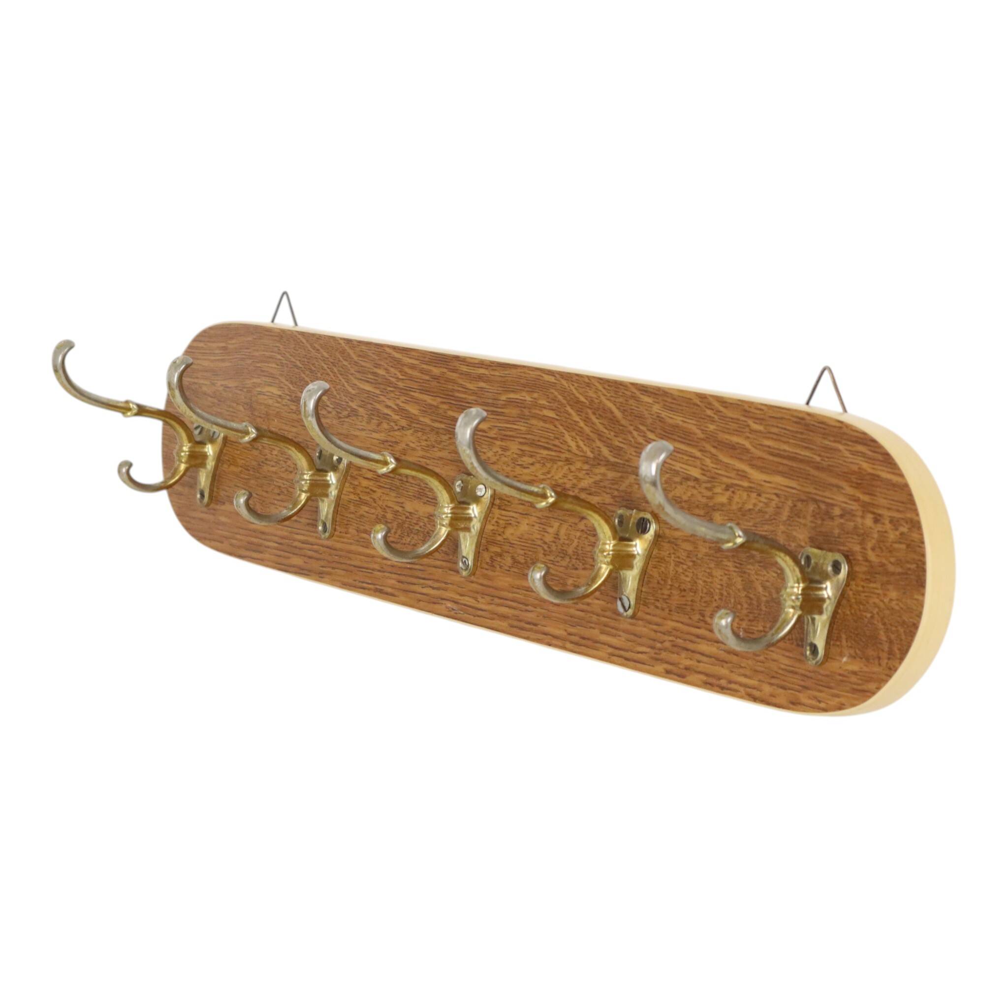 Vintage Rockabilly Coat Rack, 1950s Design, Wood Veneer, Gold