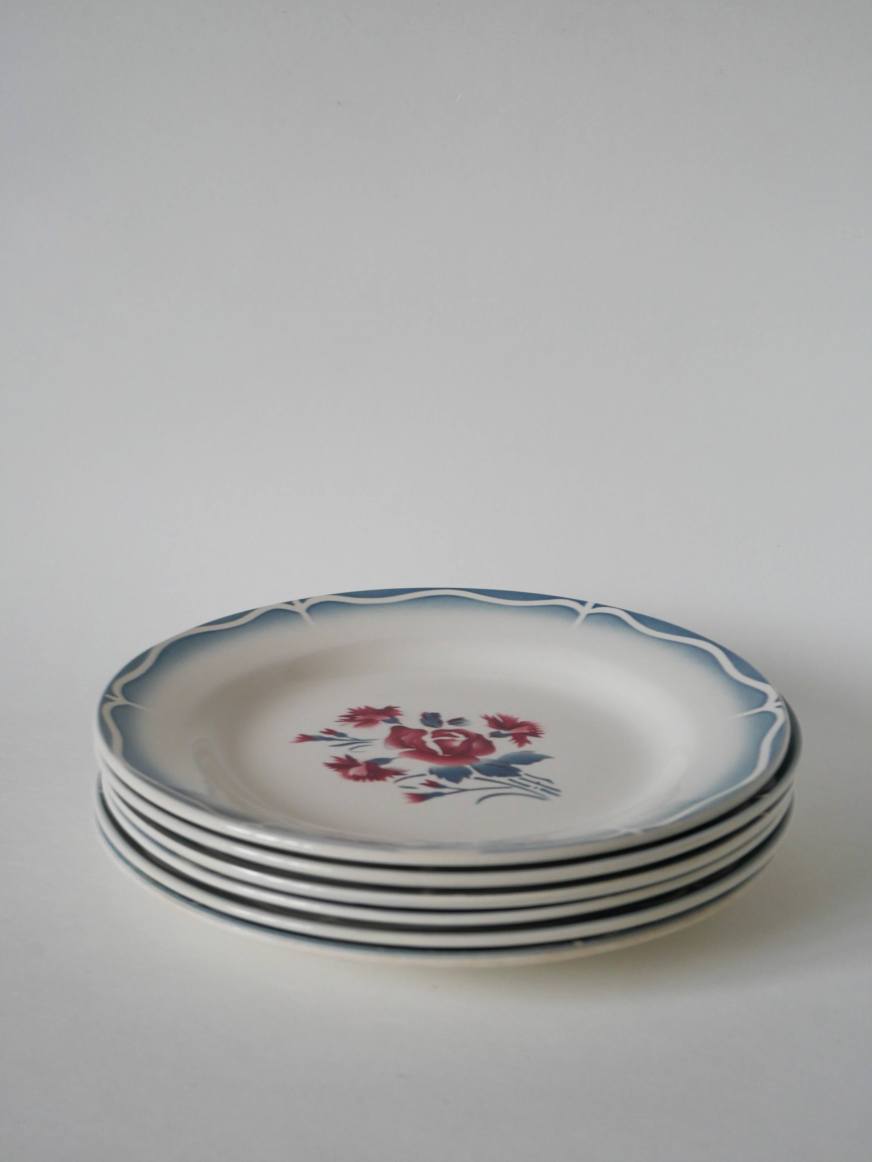 Set of 6 Digoin Sarreguemines flat plates model Nina Rosa 1950