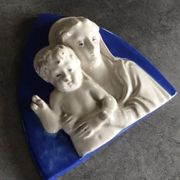 Religious bas-relief wall sculpture of the Virgin and Child signed Cantagalli