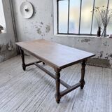 Farm table with turned legs, made of pine and birch, 180cm.