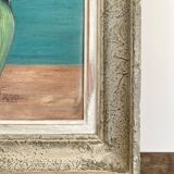 Antique painting, oil on panel, bouquet of peonies