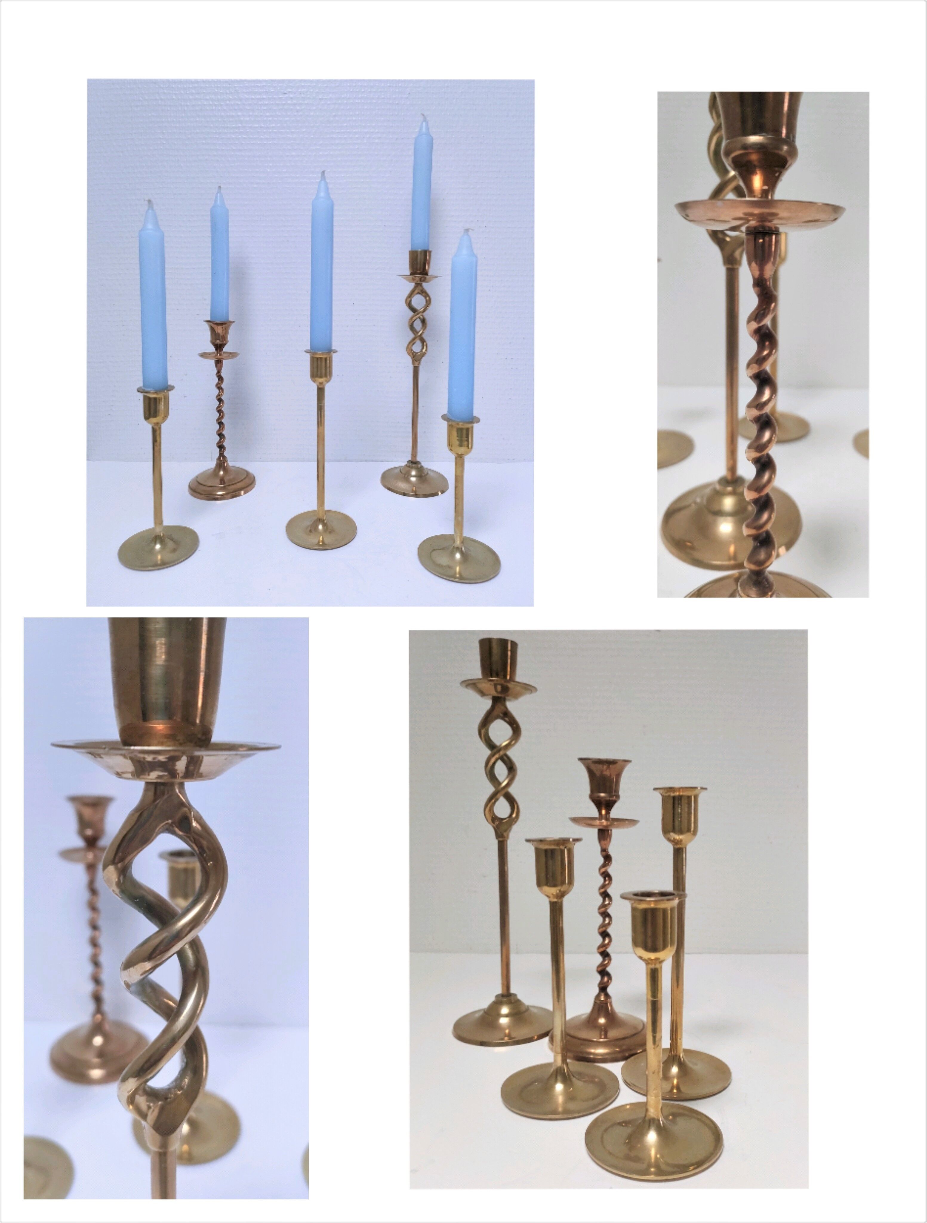 Five solid brass candle holders vintage design 80s