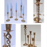 Five solid brass candle holders vintage design 80s