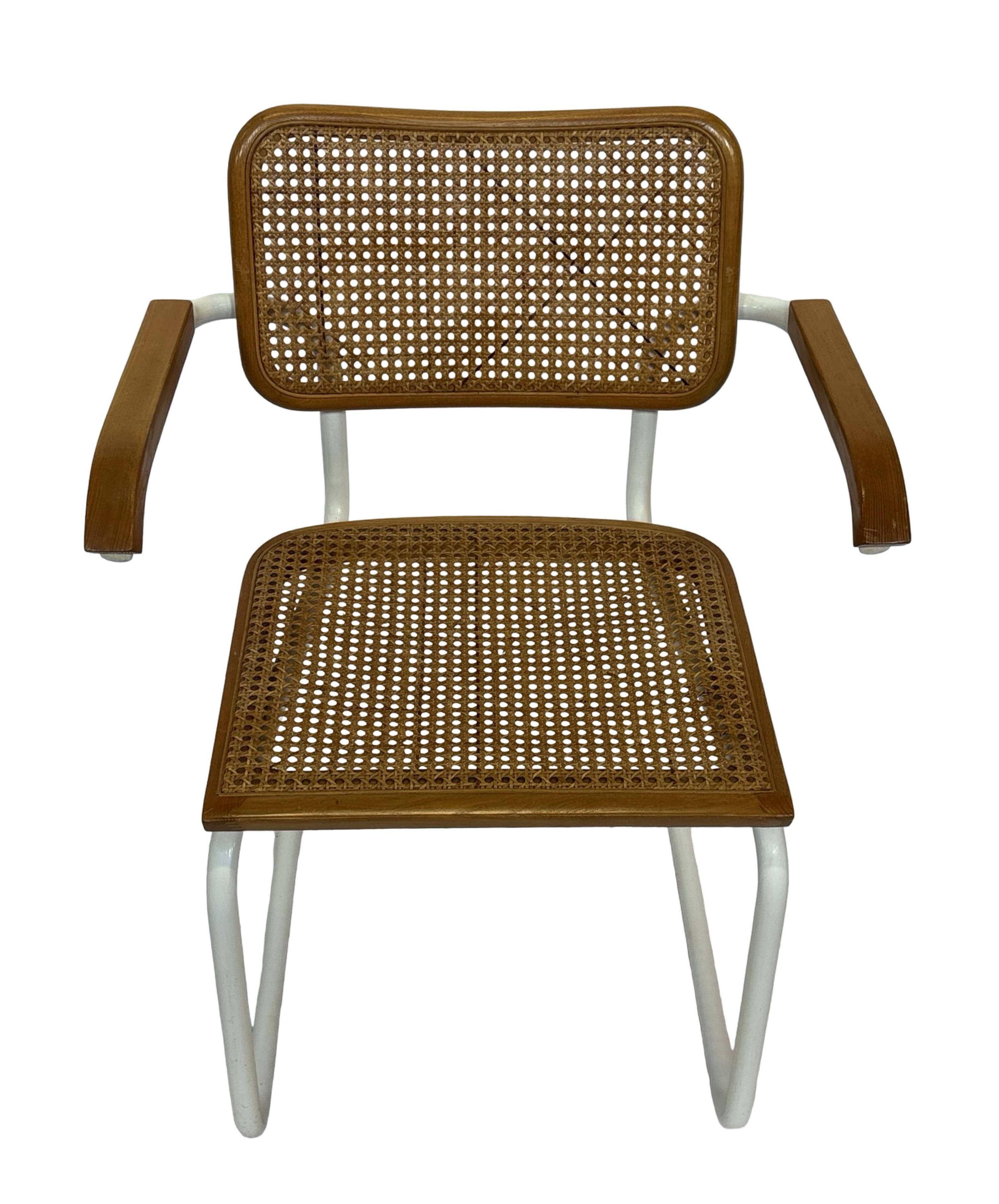Chair Cesca model with armrests B64 in white metal and wood