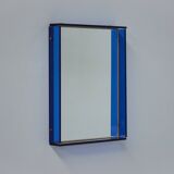 Blue Coloured and Mirrored Glass Wall Mirror, Italy, 1960s