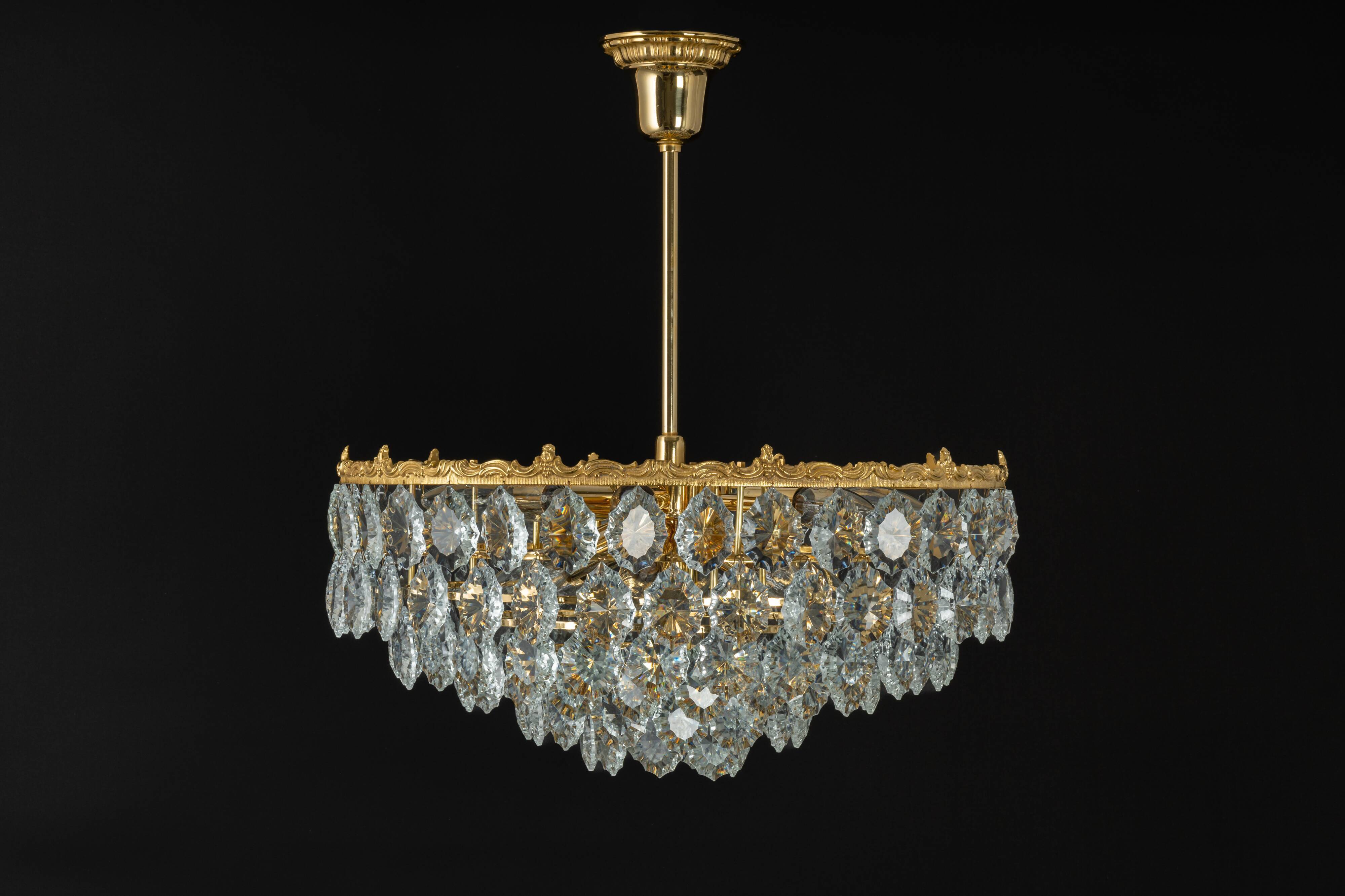 Bakalowits Chandelier, Brass and Crystal Glass, Austria, 1960s