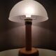 Vintage wooden table lamp with 1980 glass lampshade