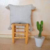 Oreiller pompon marocain crème blanc 48x48cm