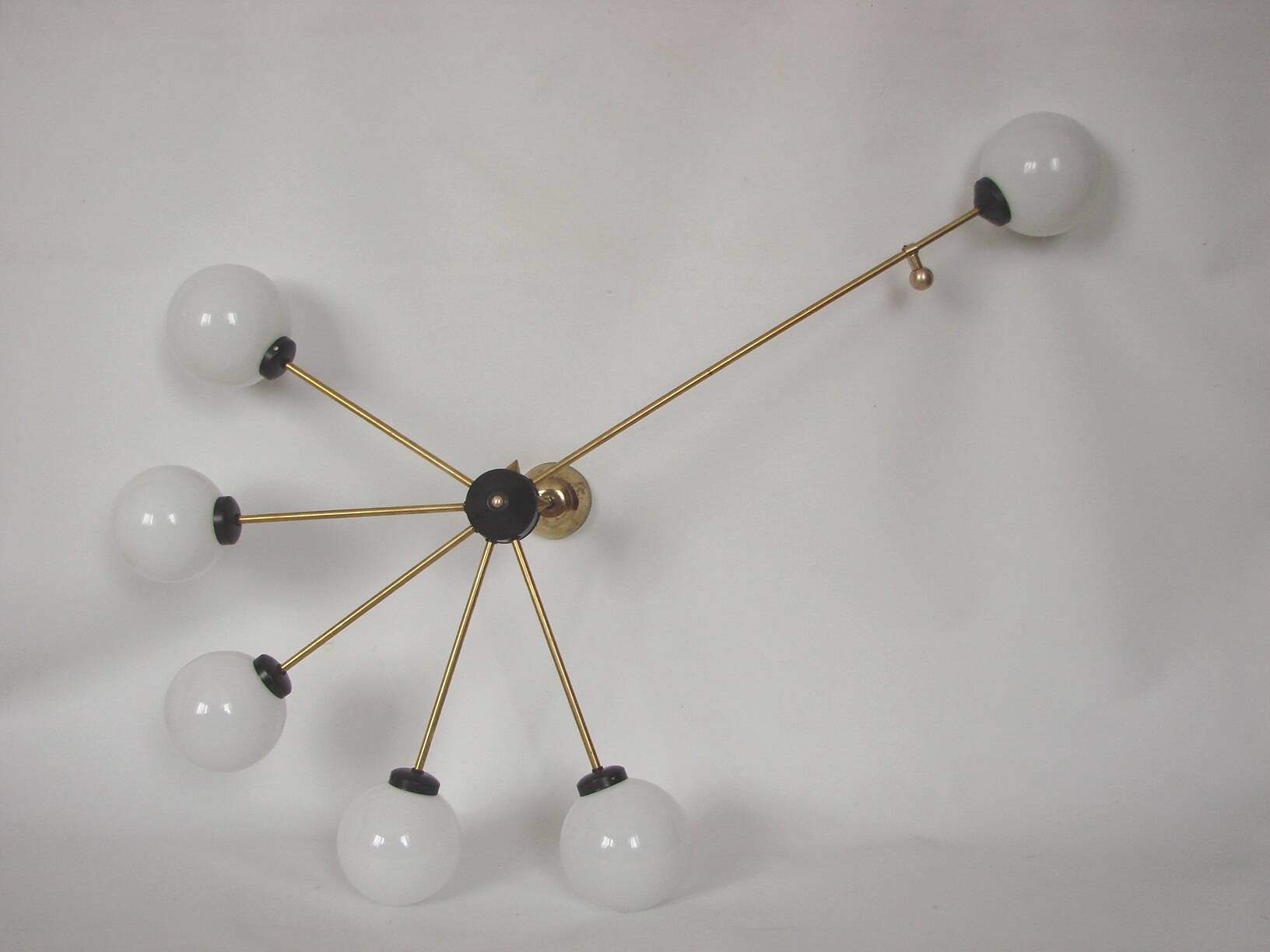 Chandelier vintage Stilnovo des années 60 en laiton et verre, 6xE14.
